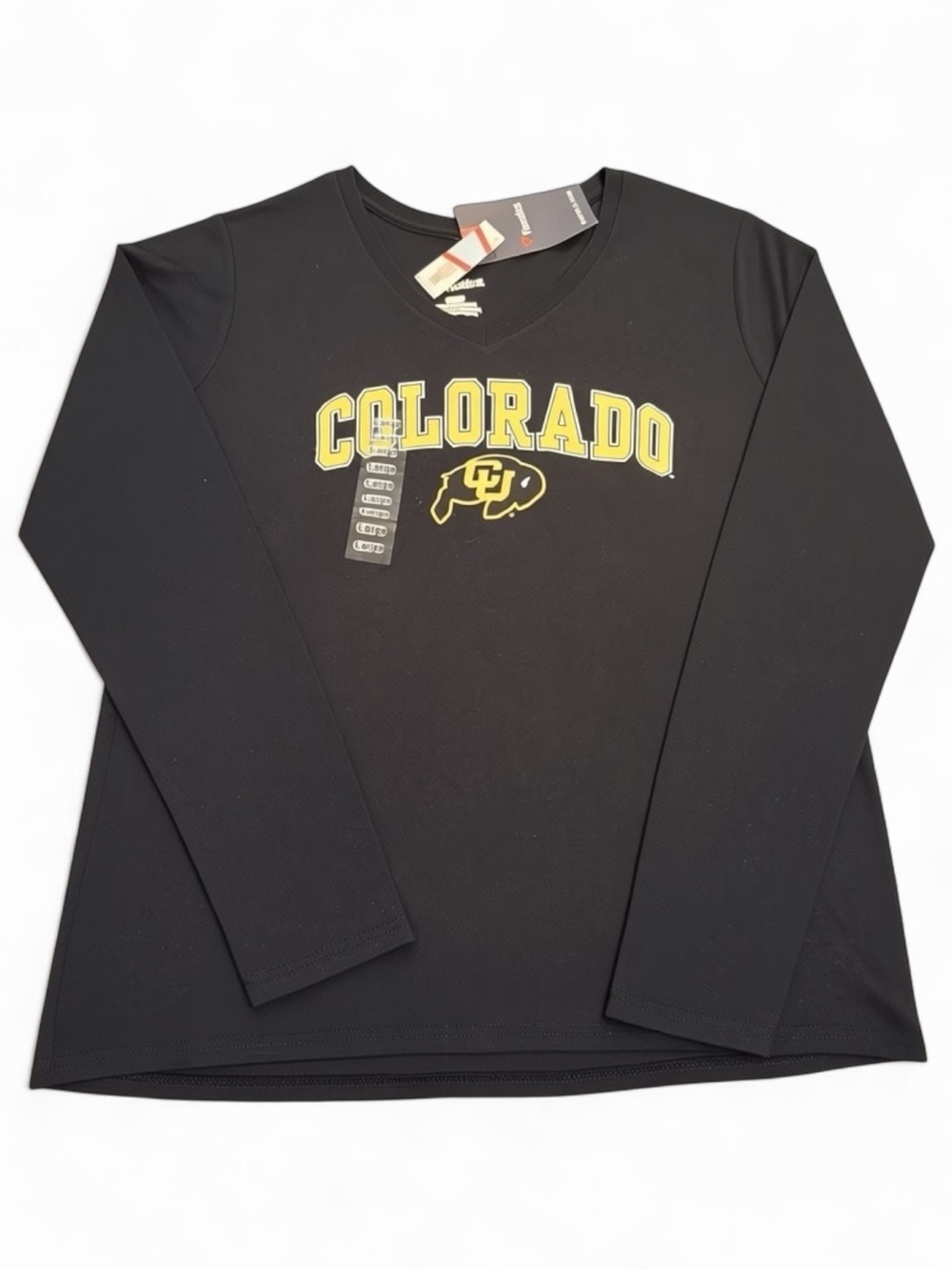 Women's Colorado Buffaloes Black V-neck Long Sleeve College T Shirt Large